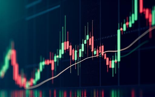 A chart showing stock market trends with technical indicators.